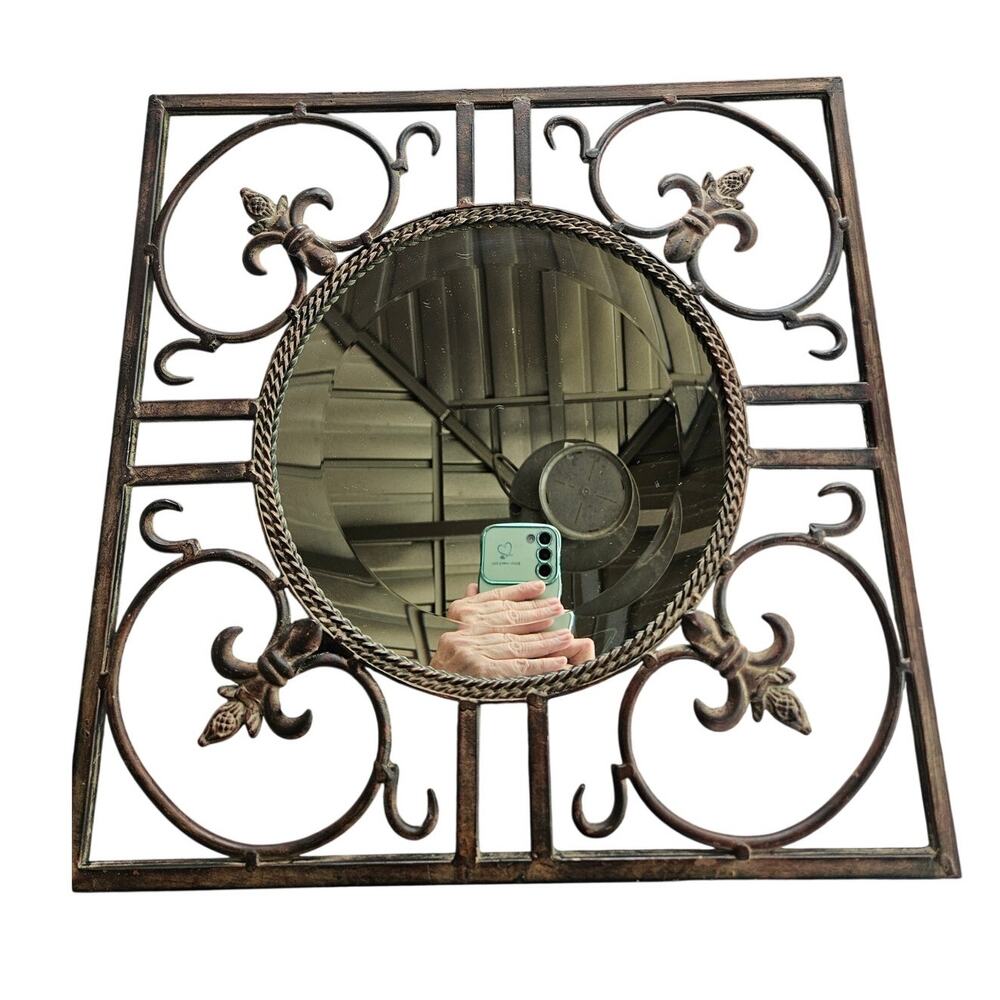 Gorgeous Square 16x16 Beveled Glass Mirror w/ ornate wrought iron metal Heavy 6#